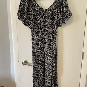 Navy and White midi Floral Dress